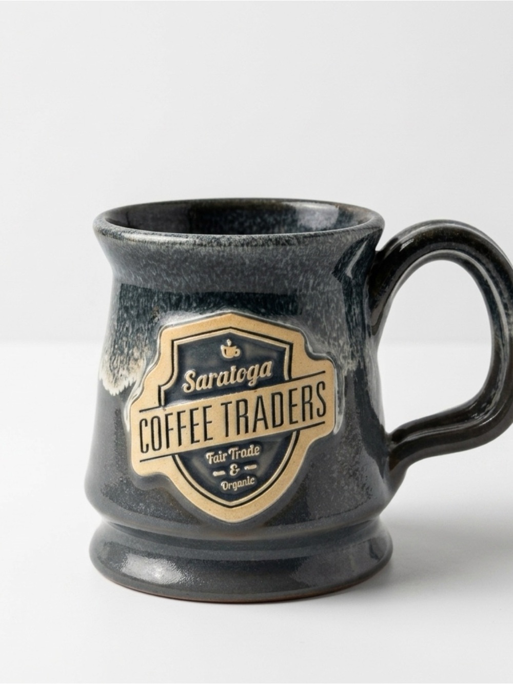 Deneen Pottery Saratoga Coffee Traders Stoneware Mug Hand Thrown Gray Drip 2017